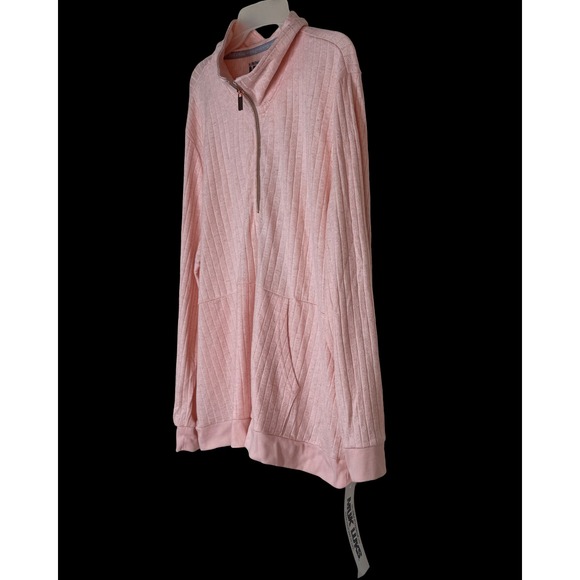 Muk Luks Women 1X Soft Peach Pointelle Knit Quarter Zip Pullover Shimmer Sweater - Picture 13 of 15